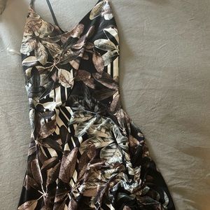 Floral Black Dress with Slit